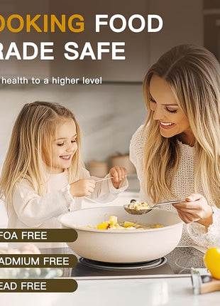 Astercook Ceramic Non-stick Cookware 21 Pcs Pots and Pans Set, Detachable Handle, RV Kitchen Non Stick Cooking Set Removable Handles, Oven Safe, Induction Ready, Stackable, Cream White