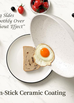 8 Inch Non Stick Frying Pan - White Ceramic Non Stick Skillet Frying Pans, Safe&No Toxic Egg Omelette Frying Pan, Small Nonstick Cookware Cooking Pan, Induction Compatible, PFOA&PFAS Free