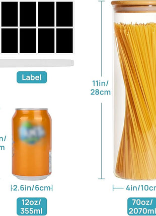 Vtopmart 70oz Glass Food Storage Jars, 3 Pack Large Kitchen Containers with Airtight Bamboo Lids for Pasta, Nuts, Flour, Canisters Set for Cereal, Pantry Organization, BPA Free