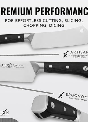 Cutluxe Cleaver Chef Knife – 8" Meat Cleaver Butcher Knife – German Steel Blade, Full Tang, Ergonomic Handle Design – Artisan Series