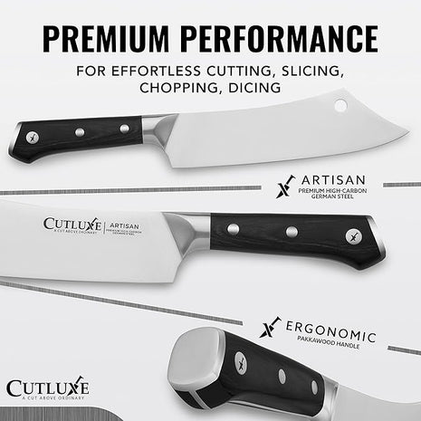 Cutluxe Cleaver Chef Knife – 8" Meat Cleaver Butcher Knife – German Steel Blade, Full Tang, Ergonomic Handle Design – Artisan Series