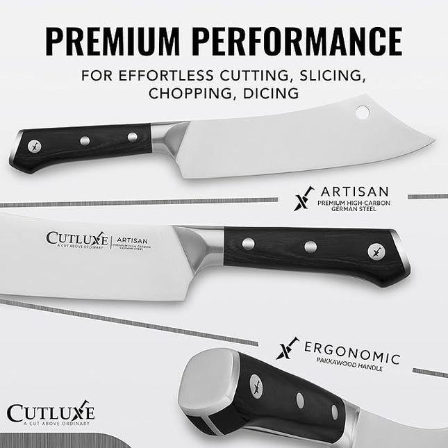 Cutluxe Cleaver Chef Knife – 8" Meat Cleaver Butcher Knife – German Steel Blade, Full Tang, Ergonomic Handle Design – Artisan Series