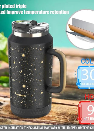 Hydraful 64 oz Tumbler with Handle and Straw - 100% Leak-Proof - Insulated Cup Reusable Stainless Steel Large Water Bottle Travel Mug for Gym, Hiking, and Camping - Gifts for Women Men Him Her