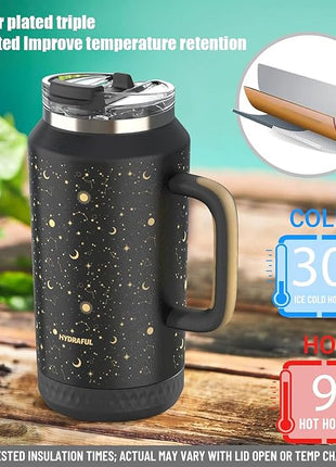 Hydraful 64 oz Tumbler with Handle and Straw - 100% Leak-Proof - Insulated Cup Reusable Stainless Steel Large Water Bottle Travel Mug for Gym, Hiking, and Camping - Gifts for Women Men Him Her