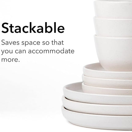 SKUGGA Round Stoneware 16pc Dinnerware Set of 4, Dinner Plates, Side Plates, Cereal Bowls, Mugs - Matte White (466817)