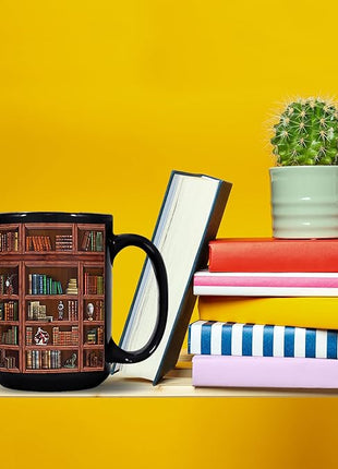 2IMT Books Mug Librarian Gifts for Book Lovers Women - Library Coffee Mug Book Club Gifts for Women - Reading Bookish Items Bookworm Librarian Lovers for Readers Writer Black 15oz