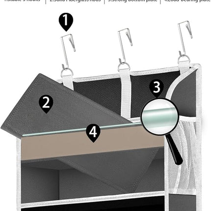 1 Pack Over The Door Organizer Storage, Hanging Organizer Closet with 5 Large Pockets 10 Mesh Pockets, 44 lbs Weight Capacity, Behind Door Storage for Nursery Bedroom Bathroom (Dark Grey)
