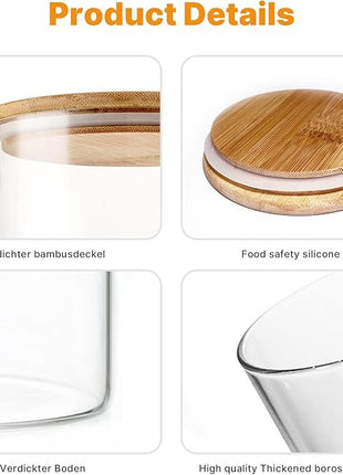 YUNCANG Glass Storage Jars [Set of 5],Clear Glass Food Storage Containers with Airtight Bamboo Lid Stackable Kitchen Canisters for Candy,Cookie,Rice,Sugar,Flour,Pasta,Nuts and Spice Jars