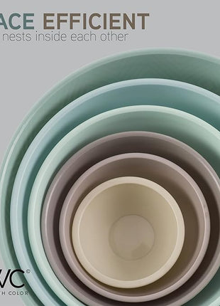 COOK WITH COLOR Mixing Bowls with Lids - 12 Piece Plastic Nesting Bowls Set includes 6 Prep Bowls and 6 Lids, Rhombus Design - Microwave Safe (Mint)