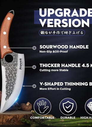 Huusk Knife Japan Kitchen, Upgraded Viking Knives with Sheath Hand Forged Butcher Knife for Meat Cutting Japanese Cooking Meat Cleaver Huusk Chef Knives for Outdoor Camping, BBQ
