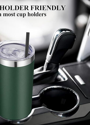VEGOND Stainless Steel Skinny Tumbler, 20 oz Vacuum Insulated Tumbler with Lid and Straw, Double Wall Coffee Cup, Travel Mug for Cold Hot Drinks, Dark Green 1 Pack
