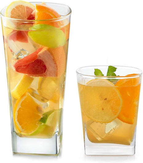 Libbey City Tumbler and Rocks Glass Set, Elegant Drinkware Glasses Set, Tall Drinking Glasses with Modern Lines, Dishwasher Safe Drinking Glasses Set of 16