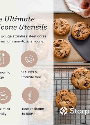 StarPack Premium Flexible Large Silicone Turner Spatula - High Heat Resistant to 600°F, Hygienic One Piece Design, Non Stick Rubber Kitchen Utensil for Fish, Eggs, Pancakes & Cookies (Stormy Grey)