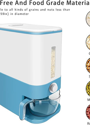 22-25 Lbs Rice Dispenser, Large Cereal Dry Food Storage Containers with Measuring Cup,BPA-Free Household for Kitchen Pantry Organization-Blue