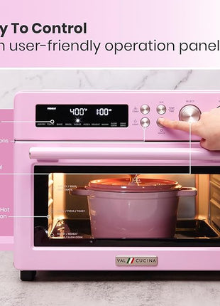 VAL CUCINA Retro Style Infrared Heating Air Fryer Toaster Oven, Extra Large Countertop Convection Oven 10-in-1 Combo, 6-Slice Toast, Enamel Baking Pan Easy Clean with Recipe Book, Classic Pink Color