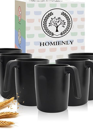 Homienly Wheat Straw Coffee Mugs 6 PCS, Alternative to Plastic Mugs with Handles, Unbreakable Coffee Mugs, Reusable Camping Mug Drinking Cups Set, Microwave and Dishwasher Safe Cups for Kitchen(Black)