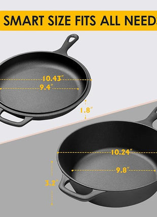 2-in-1 Pre-Seasoned Cast Iron Dutch Oven Pot with Skillet Lid Set, 10" Skillet 3QT Pot for Cooking, Baking, Frying and Camping