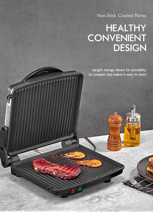 Panini Press Grill, Yabano Gourmet Sandwich Maker Non-Stick Coated Plates 11" x 9.8", Opens 180 Degrees to Fit Any Type or Size of Food, Stainless Steel Surface and Removable Drip Tray, 4 Slice