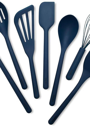 GreenPan Silicone 7 Piece Cooking Utensil Set, Ladle, Turners, Spatula, Spoons, Whisk, Flexible Nonstick Kitchen Tools Rigid Steel Core, Heat-Resistant, Anti-Slip Handle BPA-Free Dishwasher Safe, Blue