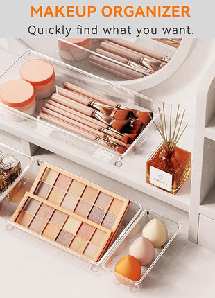 Criusia 36 Pack Large Clear Plastic Drawer Organizer Bins - 6 Size Acrylic Kitchen Drawer Organization and Storage for Utensils Gadgets, Office Bathroom and Vanity Organizer for Makeup Accessoires