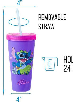Silver Buffalo Disney Lilo and Stitch Tropical Poses Color Change Plastic Tumbler, 24 Ounces (Pack of 48)