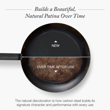 Merten & Storck Pre-Seasoned Carbon Steel 8” Frying Pan Skillet, Use on Induction, Stove and Grill, Durable, Even-Heating, for Searing, Grilling, Oven Use, and Campfire, Indoor/Outdoor