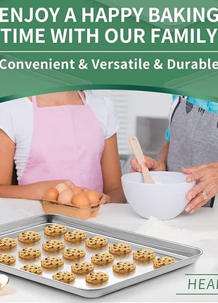 Baking Sheets Set of 2, HKJ Chef Cookie Sheets 2 Pieces Stainless Steel Baking Pans & Toaster Oven Tray Pans, Rectangle Size 23.54L x 15.67W x 1.18H inch & Non Toxic & Healthy & Easy Clean