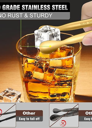 Walfos Small Gold Tongs For Serving,Food Grade Stainless Steel 4" Mini Tongs Appetizers for Parties Catering, Sugar，Desserts，Tea Party, Coffee Bar, Set of 12 （Gold）