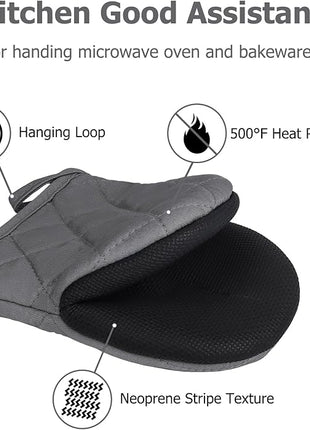 Oven Mitts and Pot Holders Set, Pack of 4, Heat Resistant Silicone Kitchen Mini Oven Mittens for 500 Degrees, Mini Oven Gloves and Hot Pads for Baking Grilling Barbecue Microwave Machine Washable