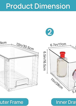 Vtopmart 2 Pack Large Stackable Storage Drawers,Clear Acrylic Drawer Organizers with Handles, Easily Assemble for Bathroom,Kitchen Undersink,Cabinet,Closet,Makeup,Pantry organization and Storage