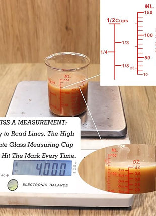 3 Piece Glass Measuring Cup Set, Includes 1/2-Cup, 1-Cup, and 2-Cup High Borosilicate Glasss Liquid Measuring Cups, Dishwasher, Freezer, Microwave, and Preheated Oven Safe, Essential Kitchen Tools