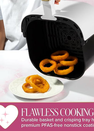 Paris Hilton Air Fryer, Large 6-Quart Capacity, Nonstick Made without PFAS, Touchscreen Display, 8-in-1 (Air Fry, Roast, Broil, Bake, Reheat, Keep Warm, Pizza, Dehydrate), Dishwasher Safe, White