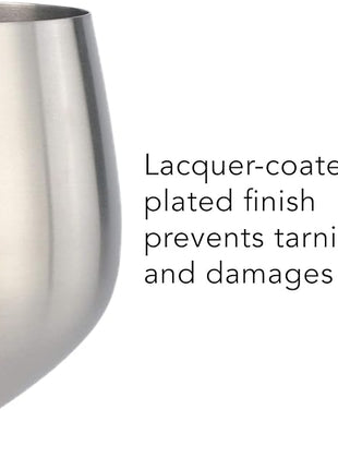 PG Set of 4 Stainless Steel Wine Glass - 18.5oz Silver Brush Finished Wine Glasses - Unbreakable Wine Glasses - Stem Metal Wine Goblets