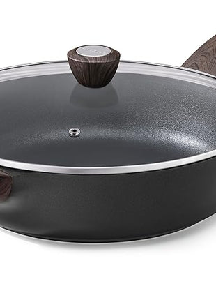 SENSARTE Nonstick Frying Pan Skillet with Lid, 10.5 Inch Deep Frying Pan, 3.8 Qt Non Stick Saute Pan with Cover, Induction Pan, Healthy Non Toxic Cooking Pan with Helper Handle, PFOA PFOS Free