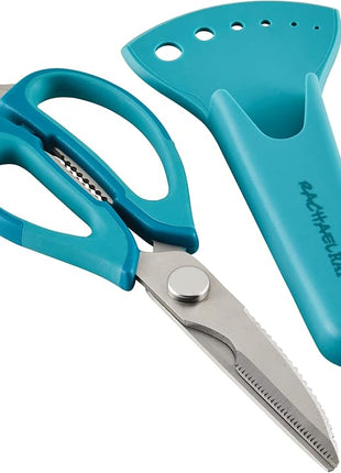 Rachael Ray Professional Multi Shear Kitchen Scissors with Herb Stripper and Sheath, 2 Piece, Agave Blue