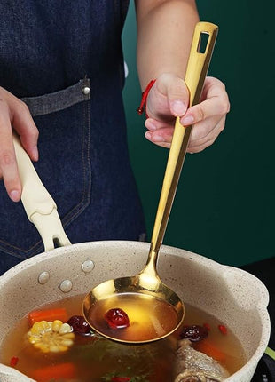 Gold Ladle, Berglander Stainless Steel Kitchen Ladle With Titainium Gold Plating, Soup Ladle, Cooking Ladle, Metal Soup Spoon For Cooking, Dishwasher Safe, Easy to Clean
