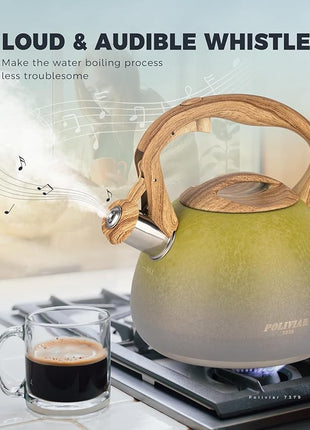 POLIVIAR Tea Kettle, 2.7 Quart Stovetop Tea Kettle, Audible Whistling Teapot with Crackle Finish, Food Grade Stainless Steel for Anti-Rust, Anti Hot Handle, Suitable for All Heat Sources (JX2023-LYG)