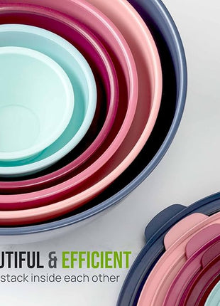 Zulay Kitchen 12 Piece Plastic Mixing Bowls with Leak-Proof Lids Set - Microwave and Freezer Safe Kitchen Mixing Bowls for Preparing, Serving and Storing - Large Nesting Bowls (Cotton Candy Ombre)