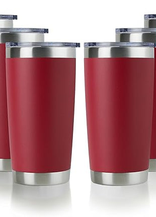 DOMICARE 20oz Stainless Steel Tumbler Bulk with Lid, Double Wall Vacuum Insulated Travel Mug, Powder Coated Coffee Cup (Powder Red, 8)