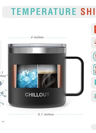 CHILLOUT LIFE Stainless Steel 16 oz Vacuum Insulated Coffee Mug with Handle and Lid, Large Thermal Camping Coffee Mug Cup with Durable Sliding Lid for Men & Women, Keeps your Beverages Hot &Cold