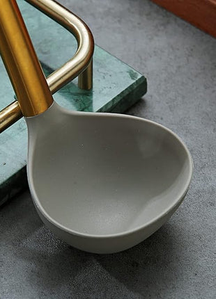 Gold Ladle, Berglander Non-stick Silicone Kitchen Ladle With Titainium Gold Plating handle, Soup Ladle, Cooking Ladle Soup Spoon For Cooking, Dishwasher Safe, Easy to Clean