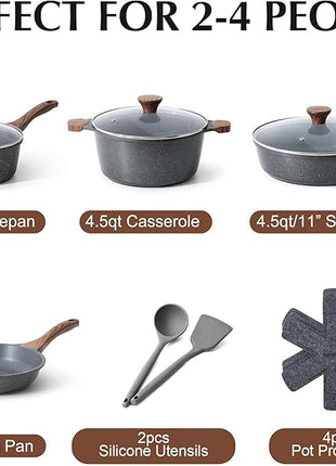 SENSARTE Nonstick Cookware Set 13-Piece, Non Stick Pots and Pans Set with Swiss Granite Coating, Healthy Kitchen Cooking Set, Stay-Cool Handles, PFOA Free