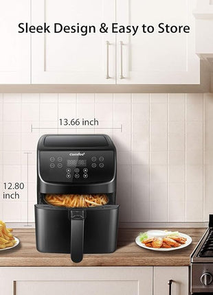 COMFEE' 5.8Qt Digital Air Fryer, Toaster Oven & Oilless Cooker, 1700W with 8 Preset Functions, LED Touchscreen, Shake Reminder, Non-stick Detachable Basket, BPA & PFOA Free (110 electronic Recipes)