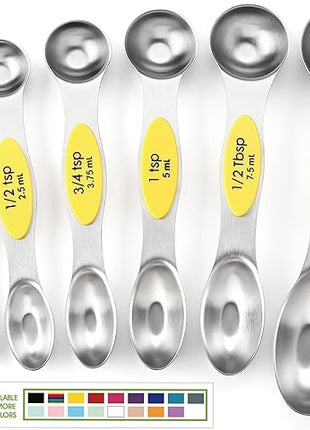 Spring Chef Yellow Stainless Steel Magnetic Measuring Spoons Set of 8 with Leveler, Dual Sided Metal Teaspoon & Tablespoon Measuring Spoons, Kitchen Gadgets for Baking & Cooking, Fits in Spice Jars