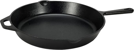 Amazon Basics Pre-Seasoned Cast Iron Skillet, Oven Safe, Even Heating, Heavy-Duty & Large, 15-Inch, Black
