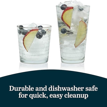 Libbey Hoops Tumbler and Rock Glass Set, Two Sized Nostalgic Retro Glass Cups Set, Dishwasher Safe Glasses Drinking Set of 16 for Any Occasion