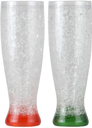 Lily's Home 16 oz Set of 4 Freezer Beer Mugs, Double Wall, Insulated with Liquid Gel Plastic Freezable Glasses, Glass for Freezer, Chiller Frosty Cup,for party