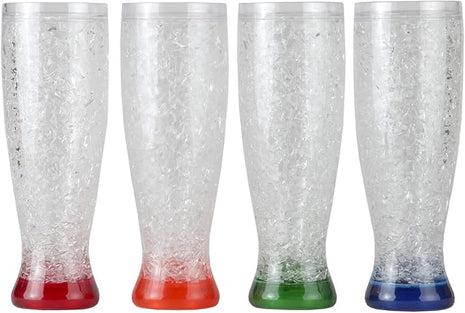 Lily's Home 16 oz Set of 4 Freezer Beer Mugs, Double Wall, Insulated with Liquid Gel Plastic Freezable Glasses, Glass for Freezer, Chiller Frosty Cup,for party