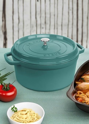 STAUB Cast Iron 7-qt Round Cocotte, Serves 7-8, Turquoise