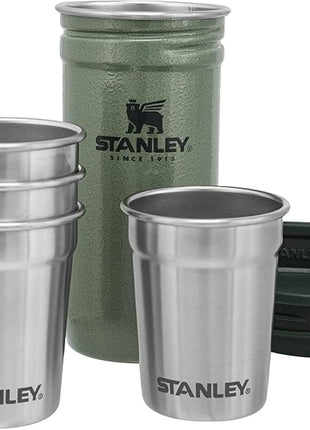 STANLEY Adventure Pre-Party Nesting Shot Glass Set | 4 Shot Glasses in Travel Carrying Case | 2 oz Stainless Steel Shooters | BPA-Free | Hammertone Green